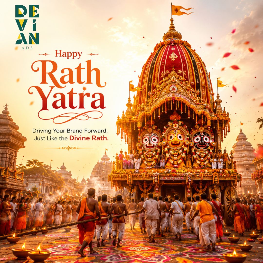 🌼✨ **Happy Rath Yatra!** ✨🌼

May the divine blessings of Lord Jagannath guide your journey with peace, prosperity, and endless success. As the sacred Rath moves forward, may your dreams and ambitions reach new heights.

At **Devianads**, we're committed to driving your brand forward with creativity, innovation, and impactful digital marketing.

Wishing you and your family a joyful, blessed, and prosperous **Rath Yatra!** 🙏🚩

#HappyRathYatra  #digialmarketing #contentcreator #paidpromotion #socialmedia